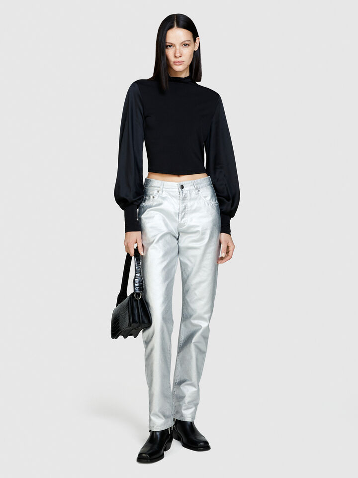 T-shirt with balloon sleeves - women's long sleeve t-shirts - Black | Sisley image number 1